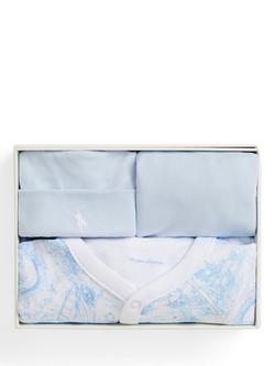 Ralph Lauren Baby Cotton Knit Toile 3 Piece Gift Box Set, Blue Mu - view 2, Blue Mu