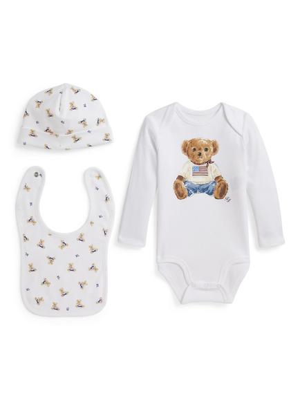 Ralph Lauren Baby Cotton Polo Bear 3 Piece Gift Box Set, White/Multi