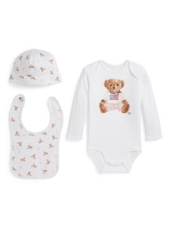 Ralph Lauren Baby Knitted Cotton Polo Bear 3 Piece Gift Box Set, White Multi, White Multi
