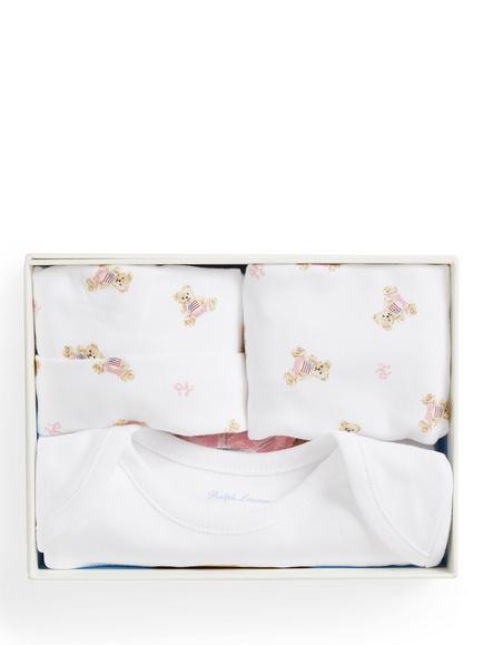Ralph Lauren Baby Knitted Cotton Polo Bear 3 Piece Gift Box Set, White Multi - view 2, White Multi