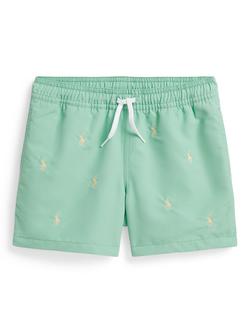 Ralph Lauren Kids' Drawstring All Over Pony Swim Shorts, Green, Green