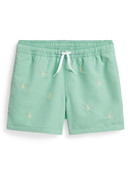 Ralph Lauren Kids' Drawstring All Over Pony Swim Shorts, Green, Green