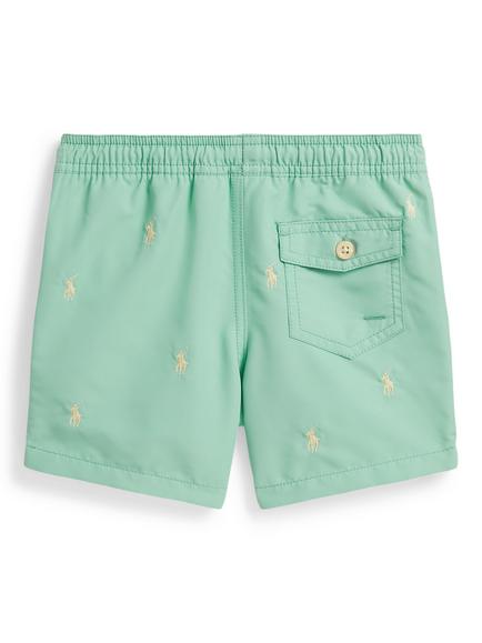 Ralph Lauren Kids' Drawstring All Over Pony Swim Shorts, Green - view 2, Green