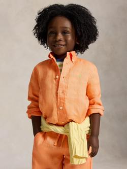 Ralph Lauren Kids' Pure Linen Long Sleeved Sport Shirt, Poppy, Poppy