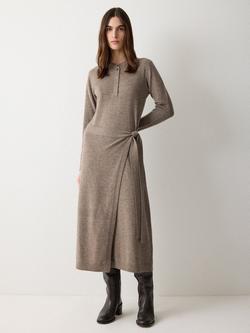Jigsaw Tie Waist Wool Rich Jumper Dress, Taupe, Taupe