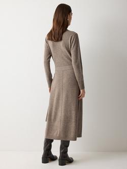 Jigsaw Tie Waist Wool Rich Jumper Dress, Taupe - view 2, Taupe