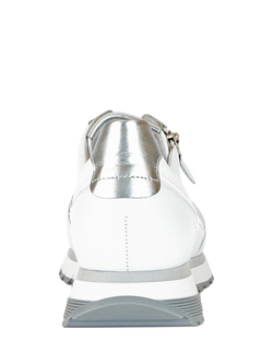 Gabor Hollywell Wide Fit Leather Lace Up Trainers, White/Silver - view 2, White/Silver