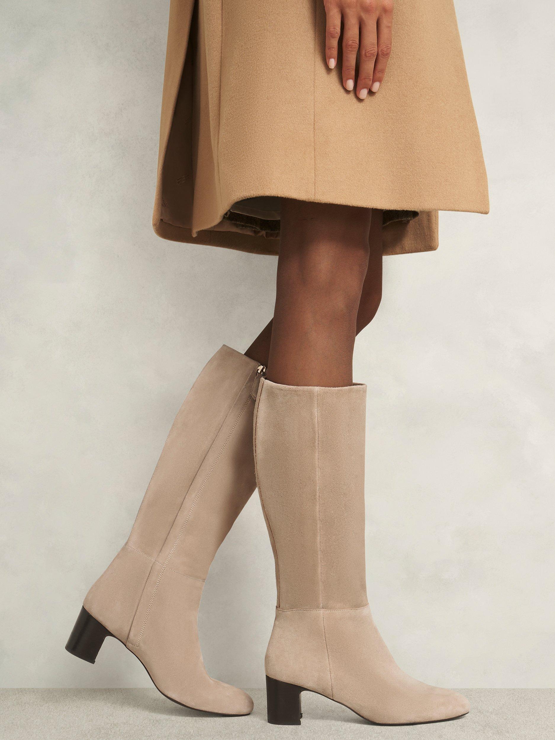 Product image 2 of 6, which shows Hobbs Caroline Suede Knee High Boots, Light Beige, 3