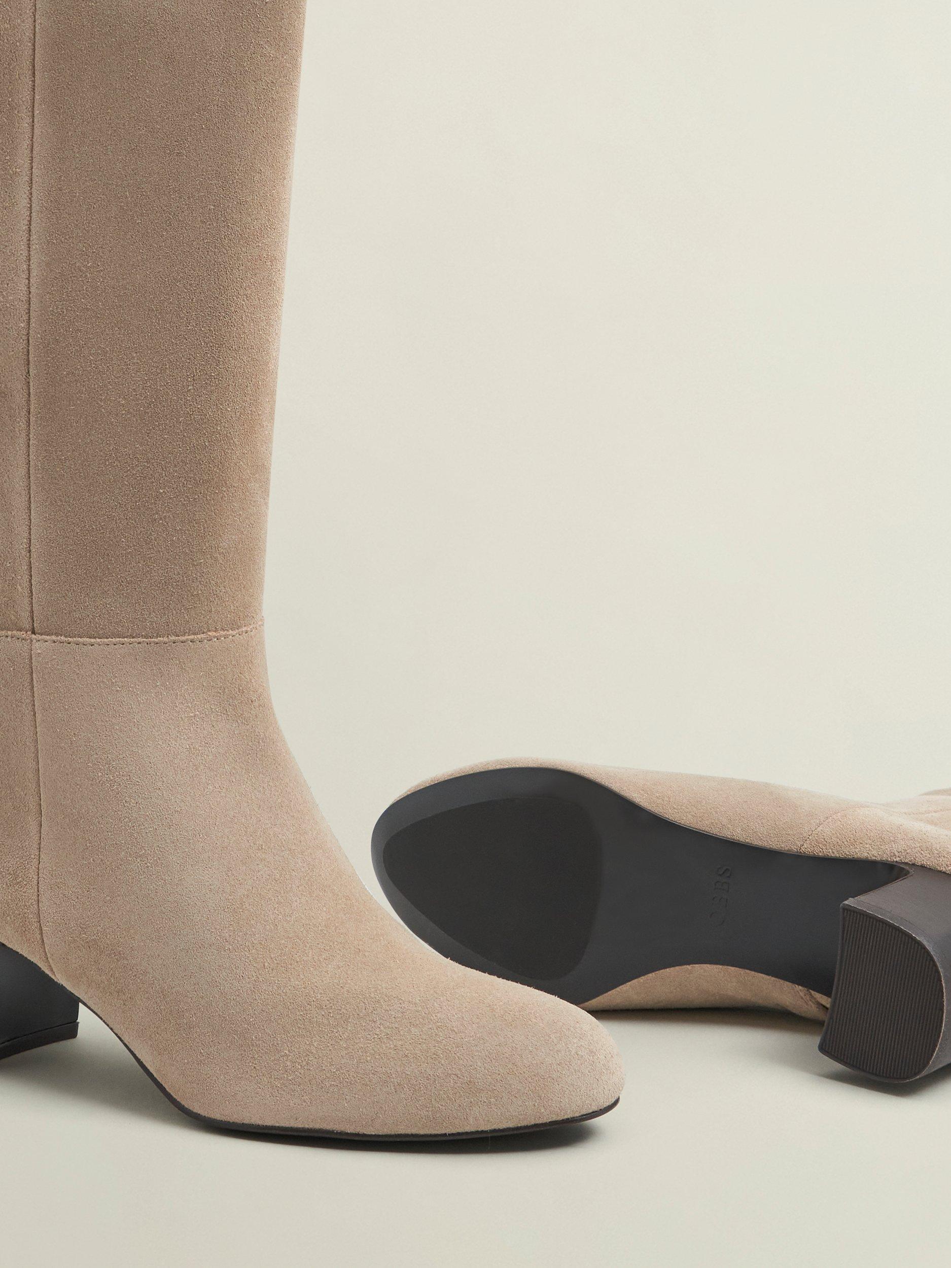 Product image 4 of 6, which shows Hobbs Caroline Suede Knee High Boots, Light Beige, 3