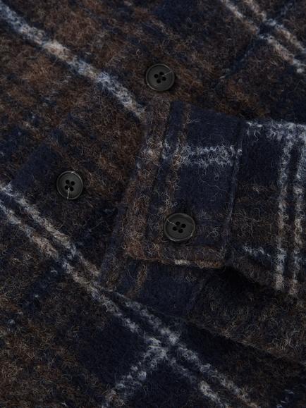 Reiss Kids' Sam Button Up Check Wool Blend Overshirt, Navy/Blue/Brown - view 2, Navy/Blue/Brown