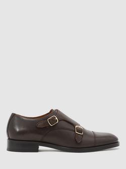 Reiss Amalfi Leather Double Monk Strap Shoes, Dark Brown