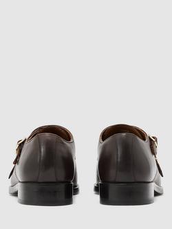 Reiss Amalfi Leather Double Monk Strap Shoes - view 2, Dark Brown