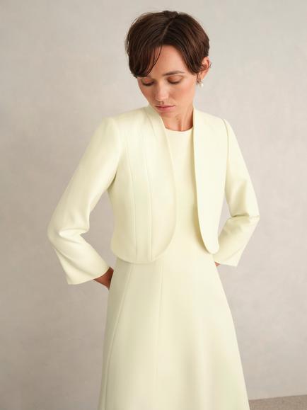 Hobbs Eliana Open Neck Cropped Jacket, Pale Yellow, Pale Yellow