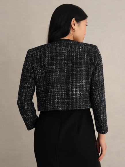 Hobbs Esme Tweed Cropped Jacket, Black/White - view 2, Black/White