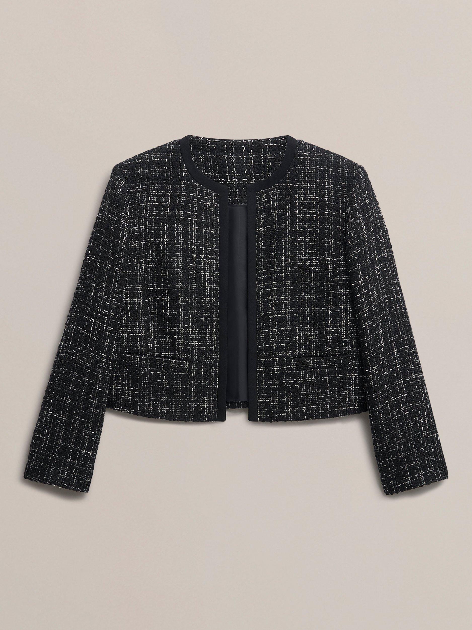 Product image 4 of 7, which shows Hobbs Esme Tweed Cropped Jacket, Black/White, 10