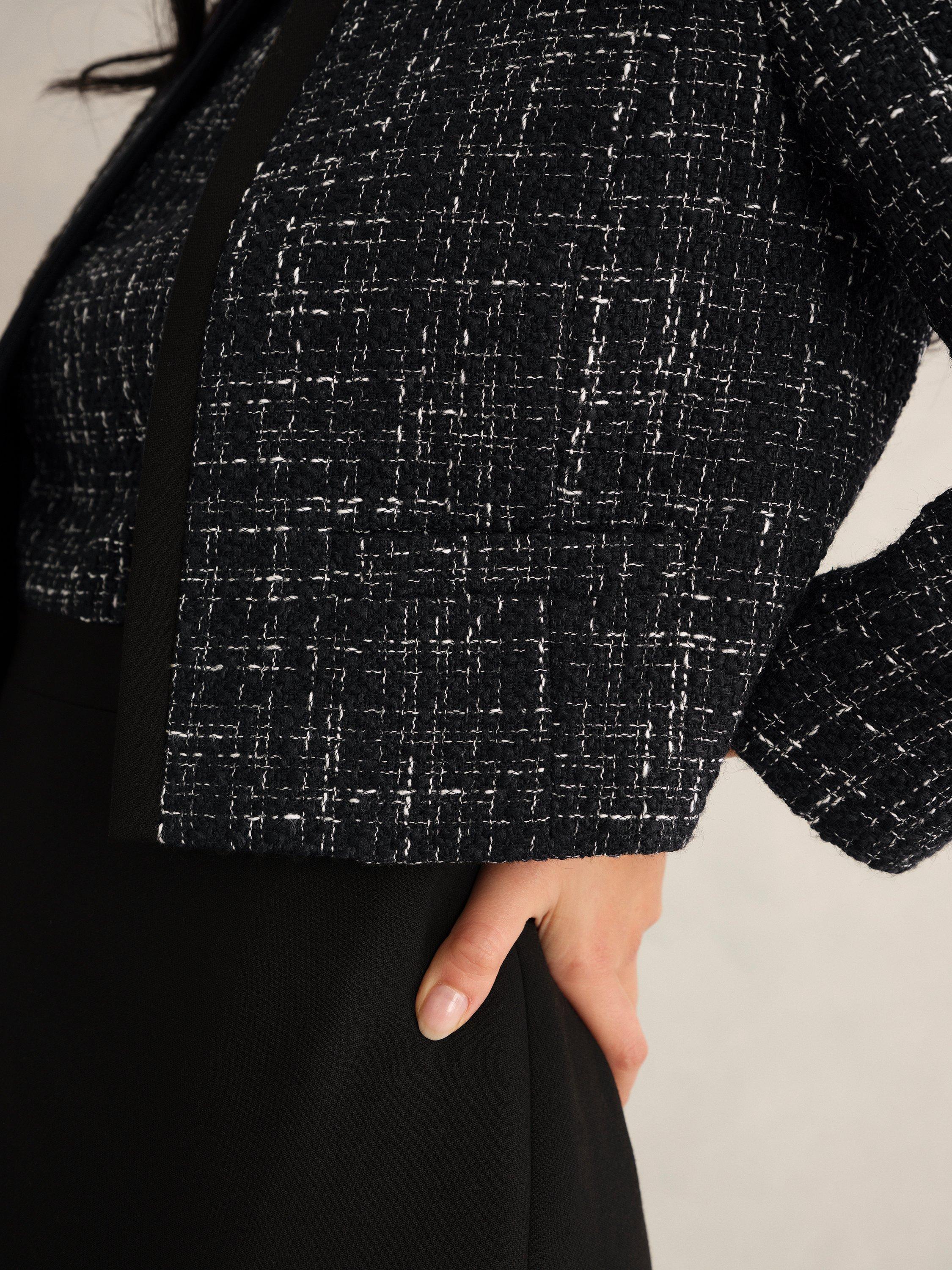 Product image 5 of 7, which shows Hobbs Esme Tweed Cropped Jacket, Black/White, 10