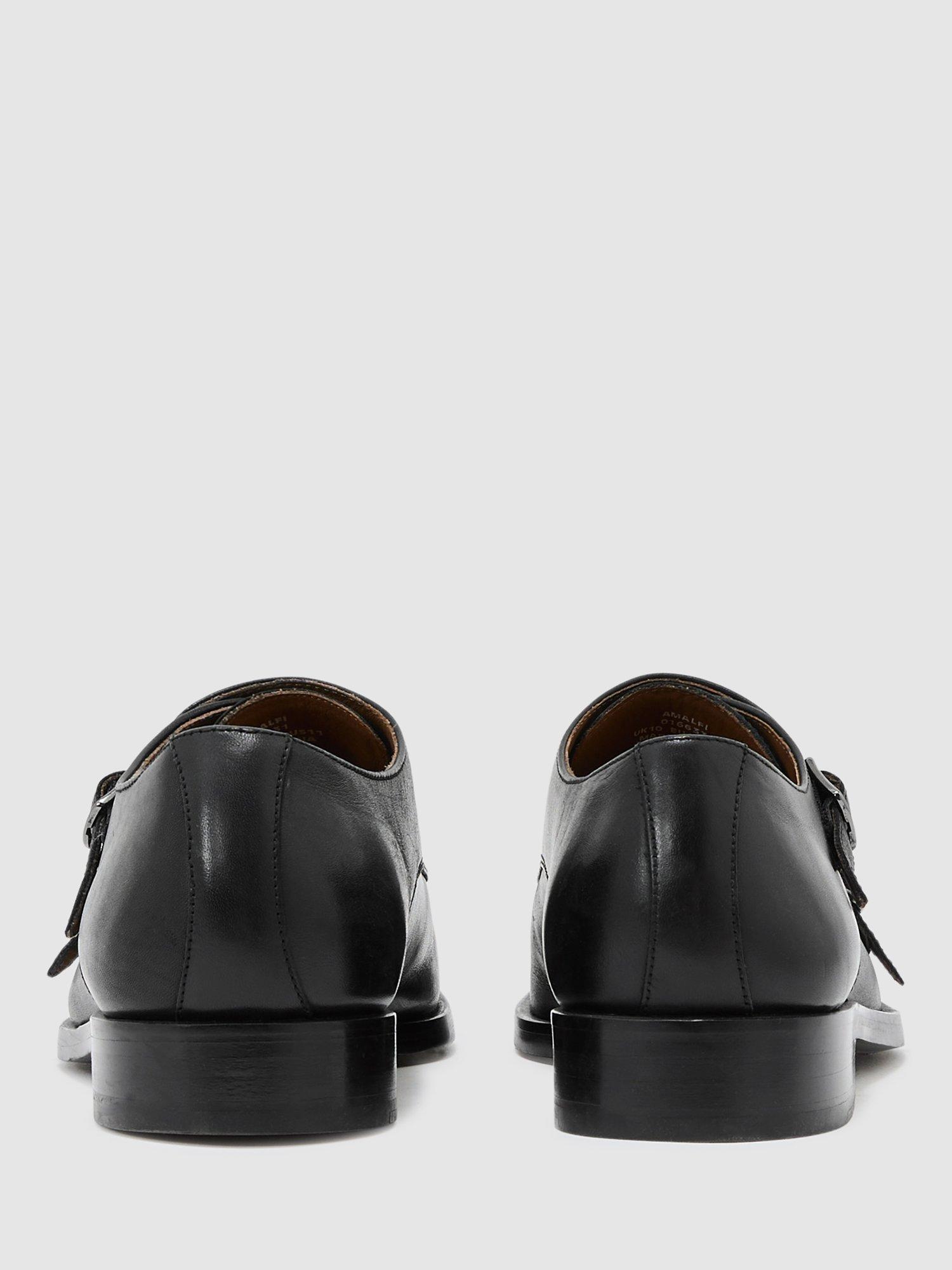 Product image 2 of 5, which shows Reiss Amalfi Leather Double Monk Strap Shoes, Black, 7