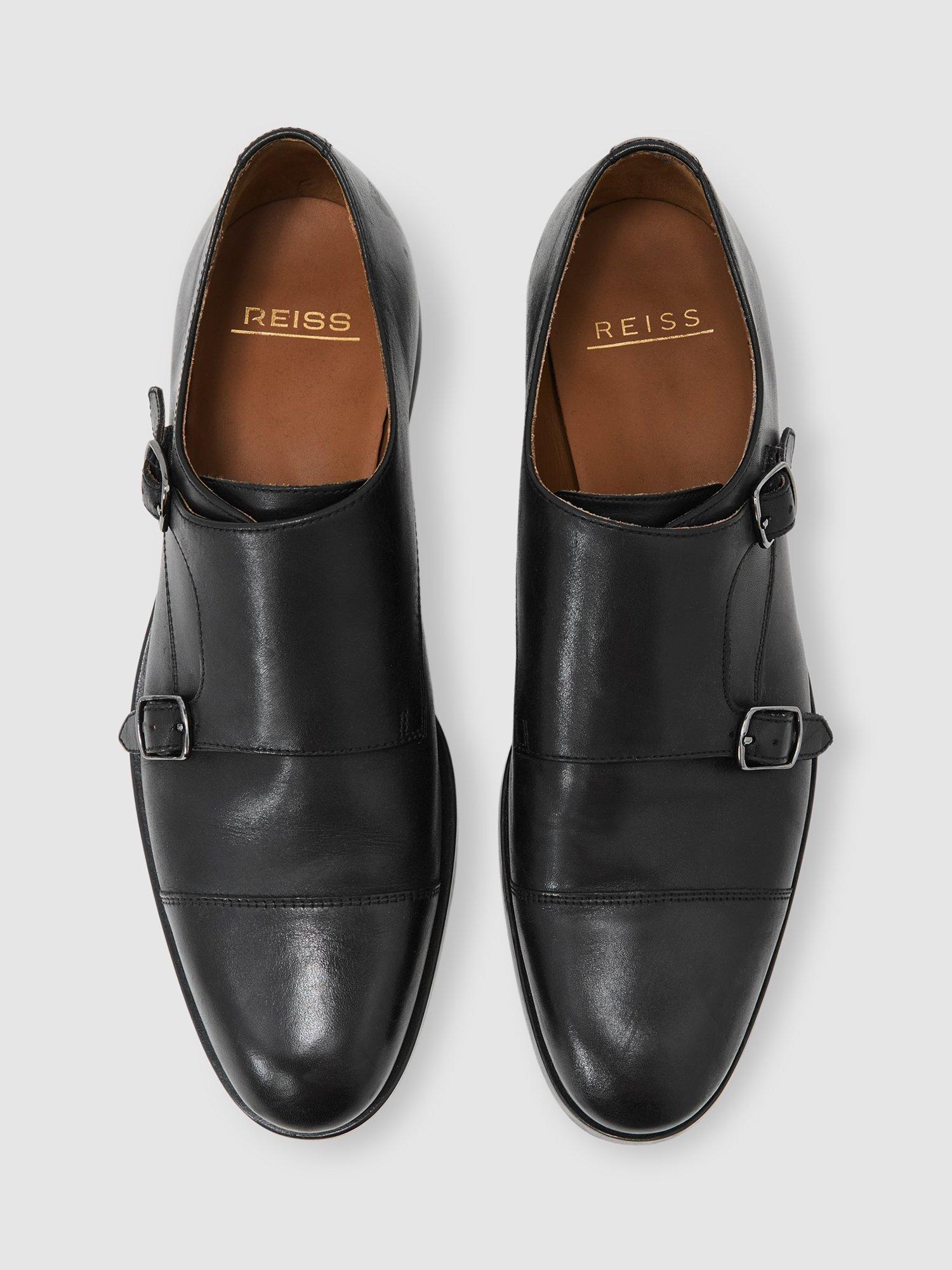 Product image 4 of 5, which shows Reiss Amalfi Leather Double Monk Strap Shoes, Black, 7