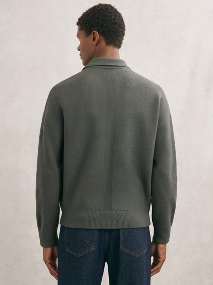 Reiss Calder Boiled Wool Twin Pocket Cardigan - view 2, Khaki Green