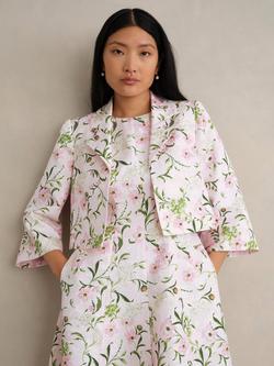 Hobbs Lana Floral Jacquard Jacket, Pale Pink/Multi, Pale Pink/Multi