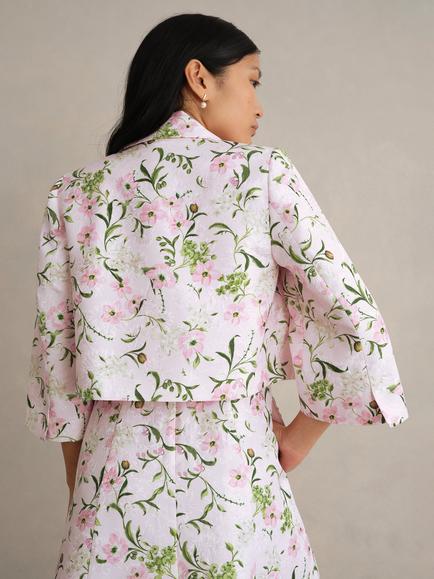 Hobbs Lana Floral Jacquard Jacket, Pale Pink/Multi - view 2, Pale Pink/Multi