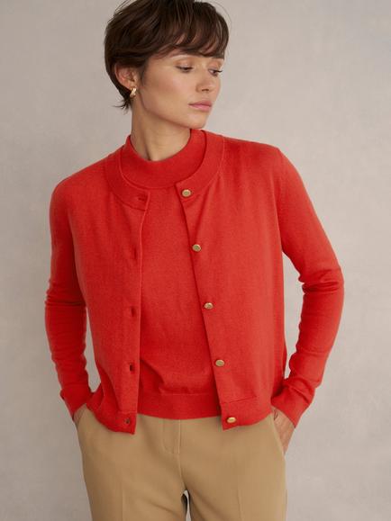 Hobbs Priya Crew Neck Wool Rich Cardigan, Hibiscus Red, Hibiscus Red