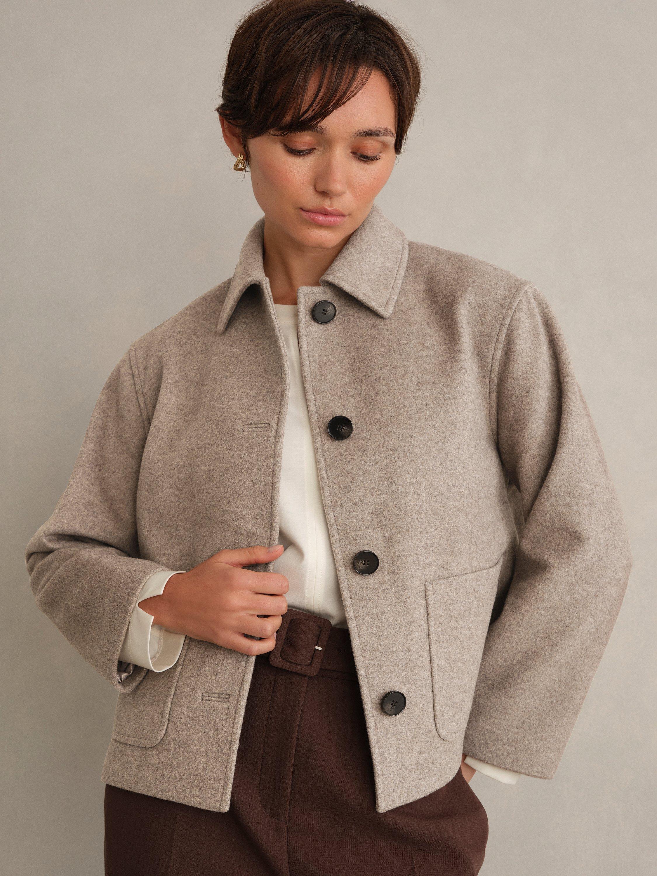 Product image 1 of 6, which shows Hobbs Milly Wool Rich Jacket, Stone Grey, 8