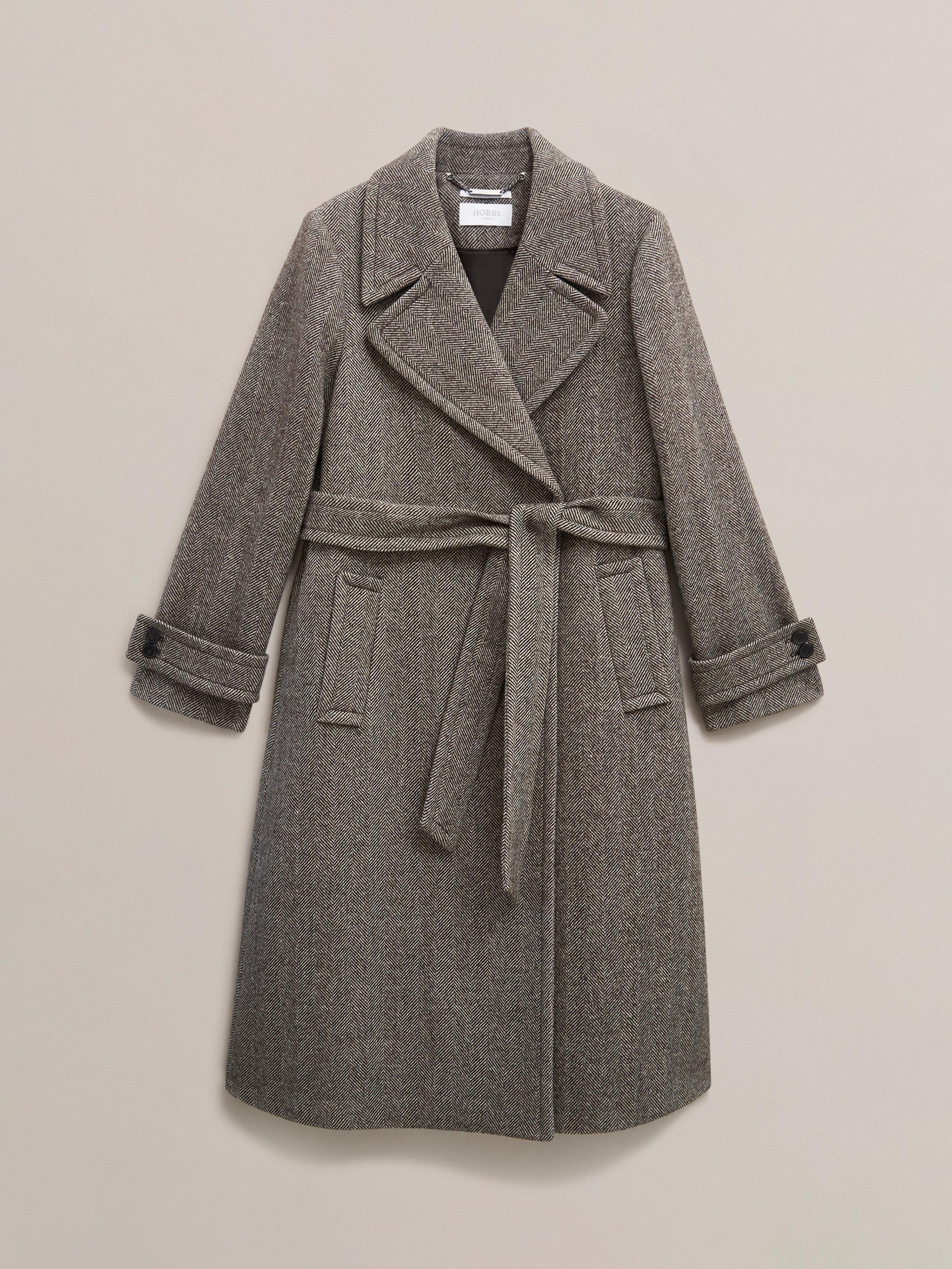 Product image 4 of 7, which shows Hobbs Prisha Herringbone Wool Rich Coat, Mocha, 10