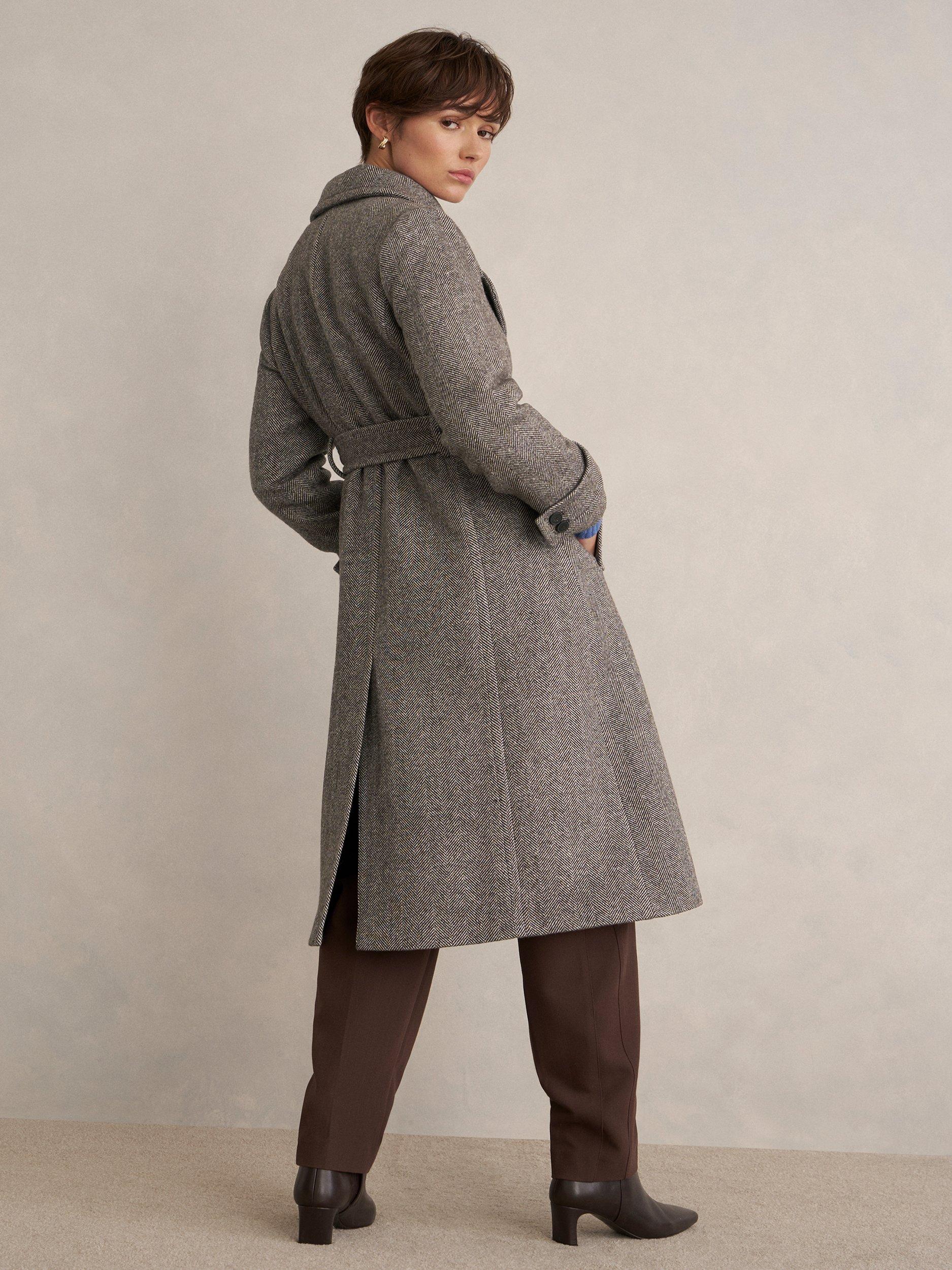Product image 5 of 7, which shows Hobbs Prisha Herringbone Wool Rich Coat, Mocha, 10
