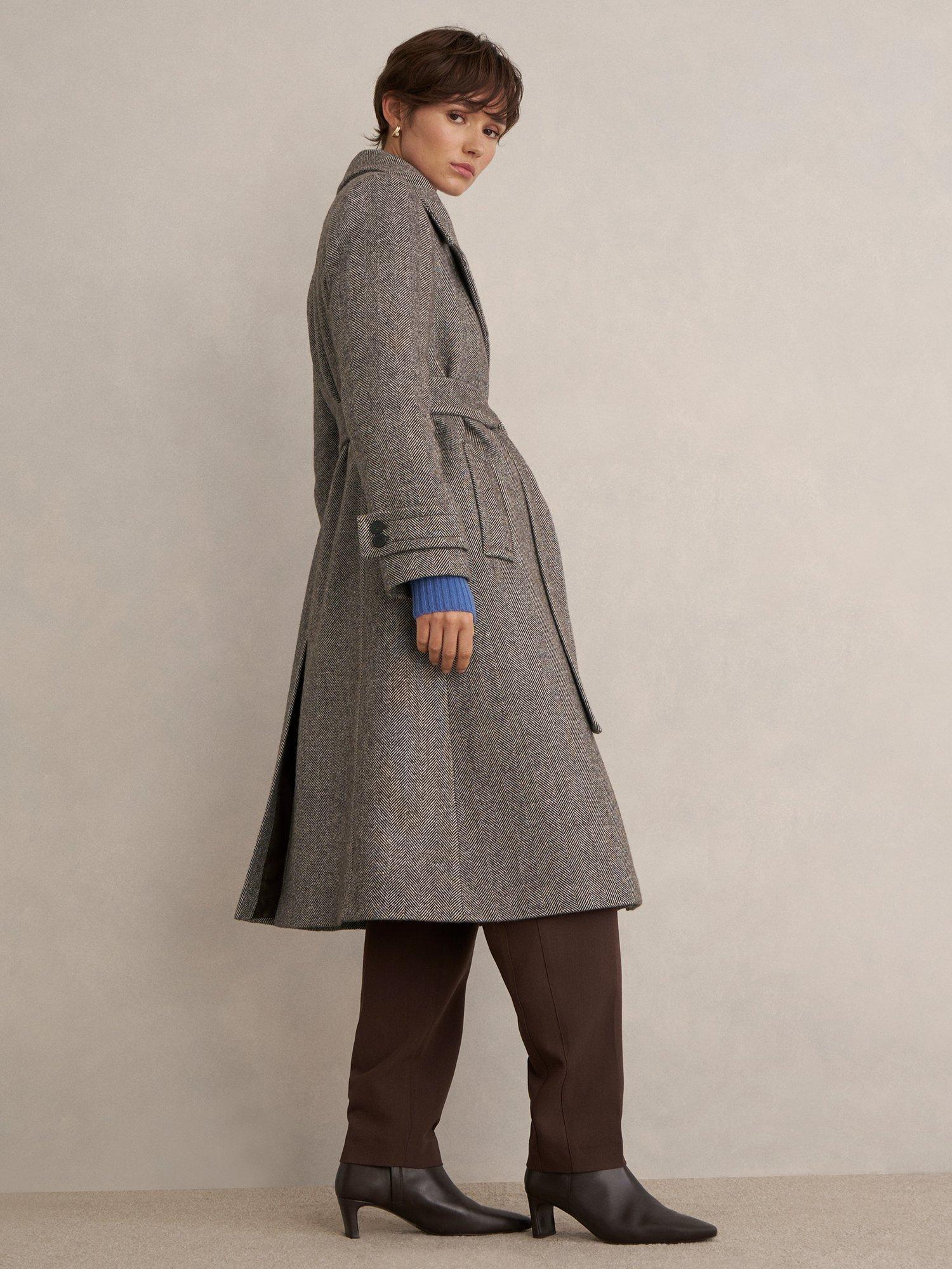 Product image 6 of 7, which shows Hobbs Prisha Herringbone Wool Rich Coat, Mocha, 10