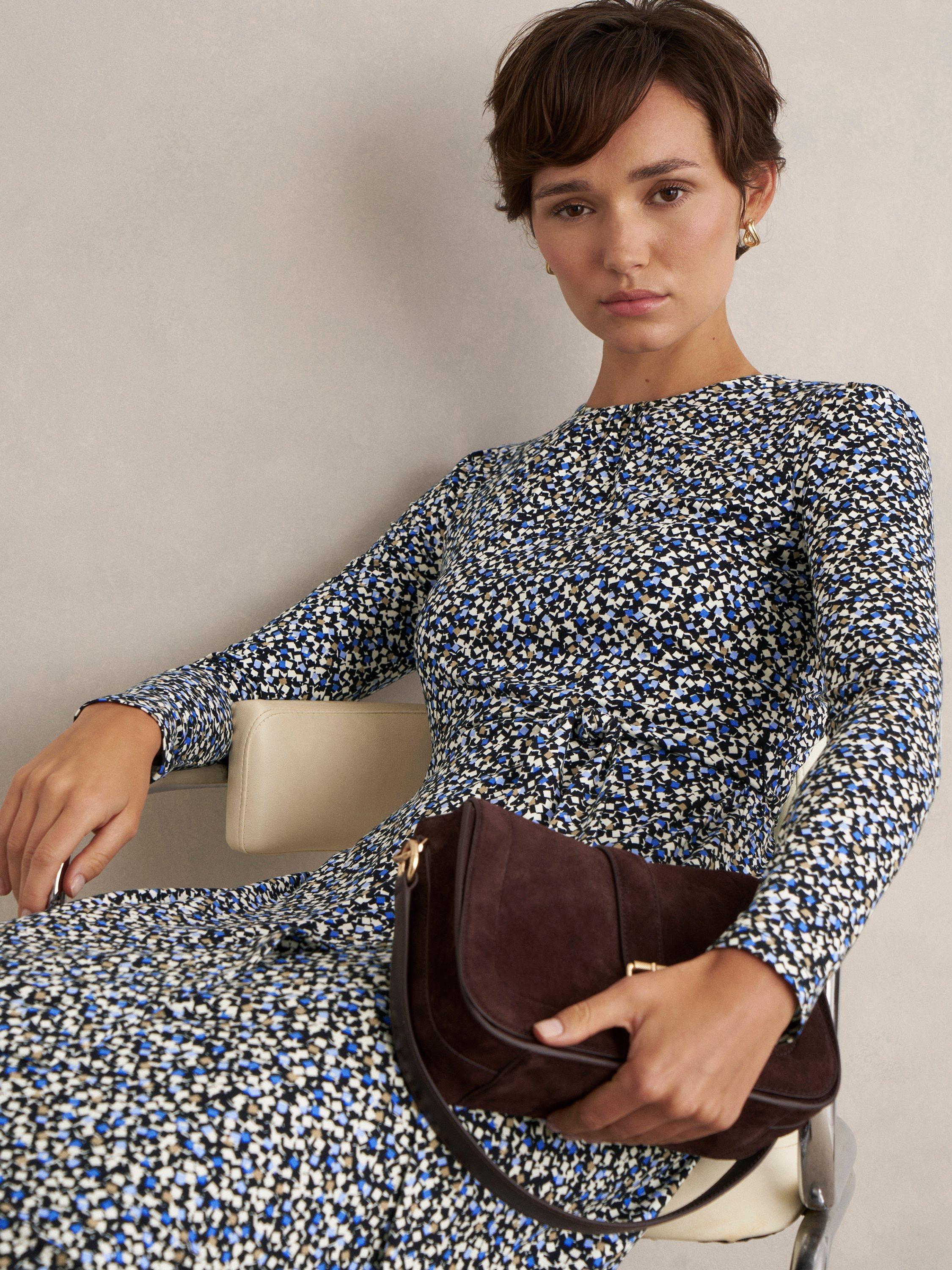 Product image 3 of 6, which shows Hobbs Dakota Geometric Jersey Dress, Navy/Multi, 10