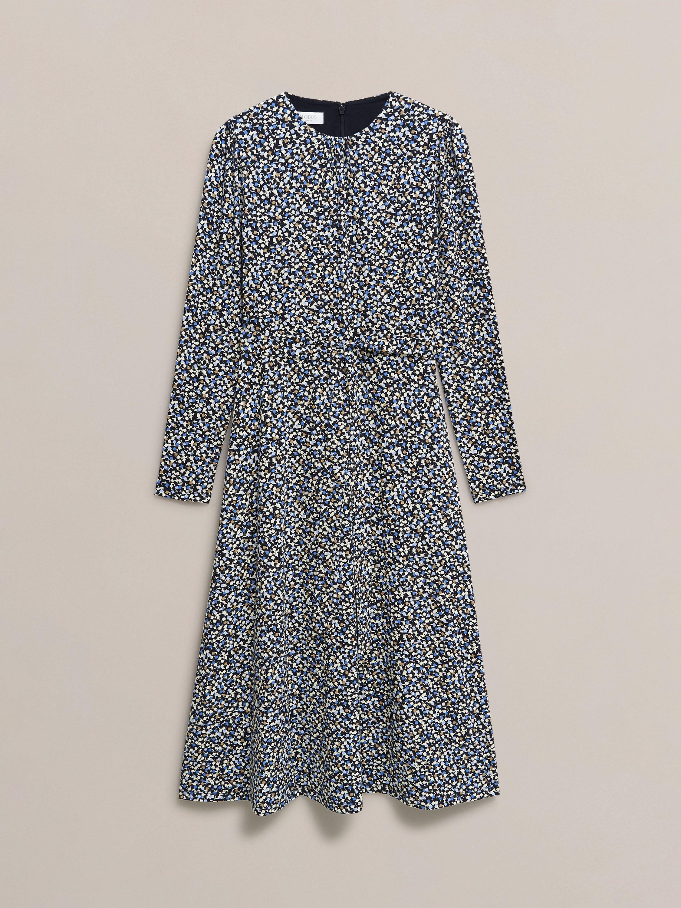 Product image 4 of 6, which shows Hobbs Dakota Geometric Jersey Dress, Navy/Multi, 10