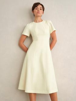 Hobbs Eliana Crepe Midi Dress, Pale Yellow, Pale Yellow