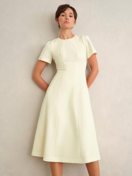 Hobbs Eliana Crepe Midi Dress, Pale Yellow, Pale Yellow