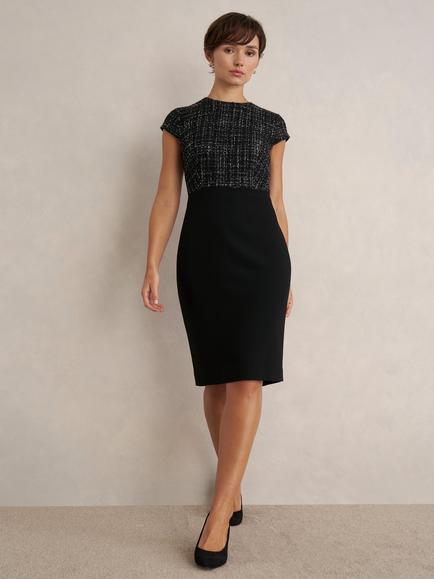 Hobbs Esme Tweed Shift Dress, Black/White, Black/White