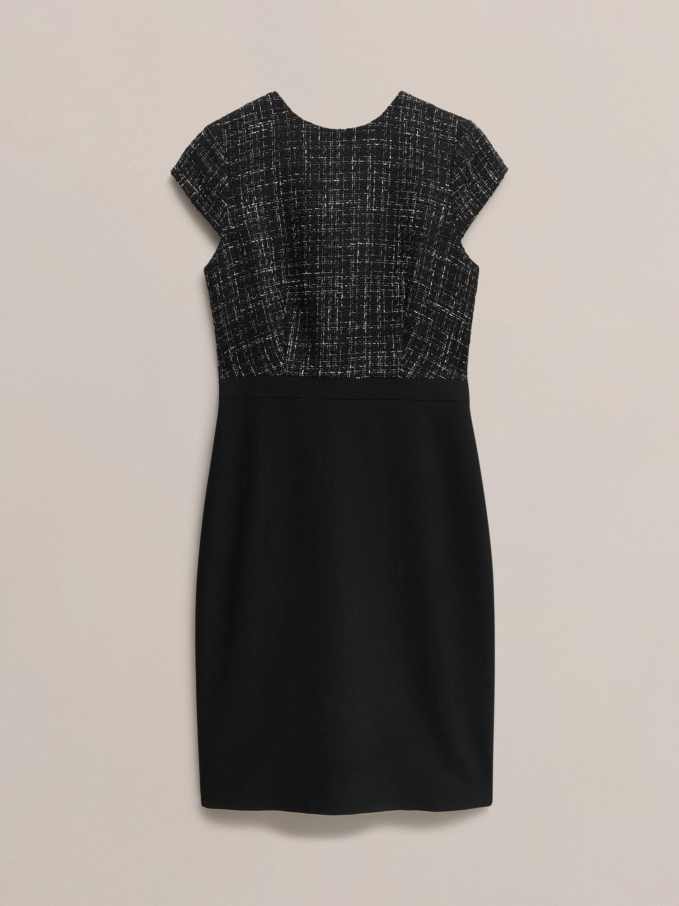 Product image 4 of 6, which shows Hobbs Esme Tweed Shift Dress, Black/White, 12