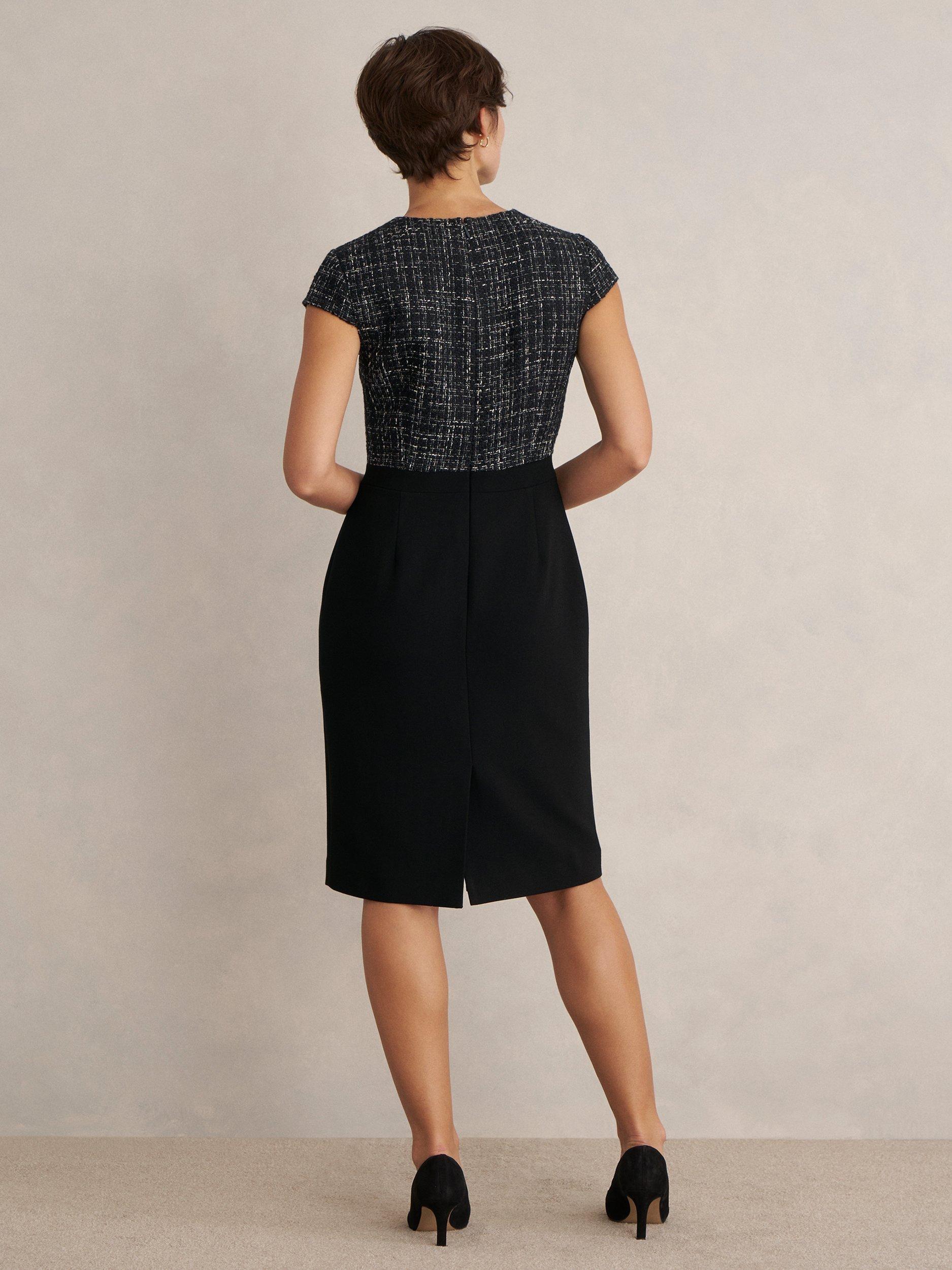 Product image 5 of 6, which shows Hobbs Esme Tweed Shift Dress, Black/White, 12