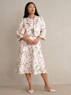 Hobbs Lana Jacquard Floral Dress, Pale Pink/Multi, Pale Pink/Multi