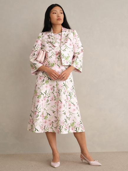 Hobbs Lana Jacquard Floral Dress, Pale Pink/Multi, Pale Pink/Multi