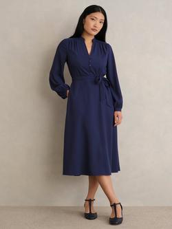 Hobbs Lettie Tie Waist Midi Dress, Midnight Navy, Midnight Navy