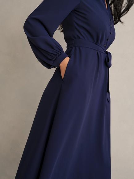Hobbs Lettie Tie Waist Midi Dress, Midnight Navy - view 2, Midnight Navy