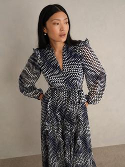 Hobbs Miriam Spot Print Midi Dress, Midnight/Cream - view 2, Midnight/Cream