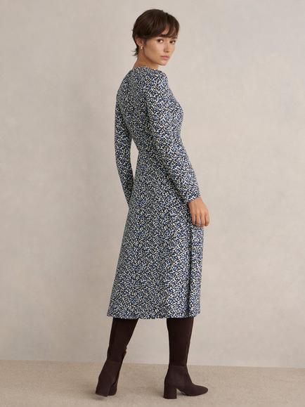 Hobbs Petite Dakota Geometric Jersey Dress, Navy/Multi - view 2, Navy/Multi