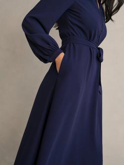 Hobbs Petite Lettie Tie Waist Midi Dress, Midnight Navy - view 2, Midnight Navy