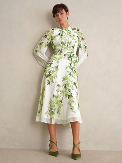 Hobbs Pia Floral Pure Silk Dress, Ivory/Multi, Ivory/Multi