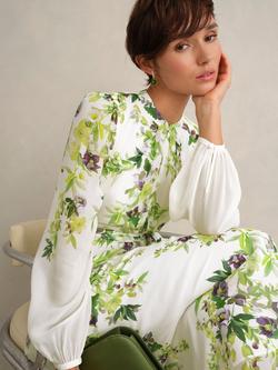 Hobbs Pia Floral Pure Silk Dress, Ivory/Multi - view 2, Ivory/Multi