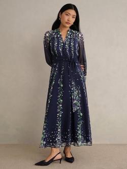 Hobbs Ros Floral Pure Silk Dress, Midnight/Multi, Midnight/Multi