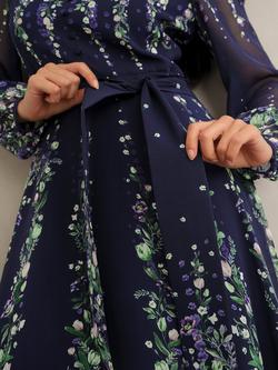 Hobbs Ros Floral Pure Silk Dress, Midnight/Multi - view 2, Midnight/Multi