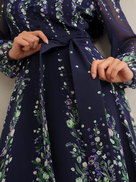 Hobbs Ros Floral Pure Silk Dress, Midnight/Multi - view 2, Midnight/Multi