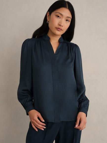 Hobbs Gwen Satin Shirt, Slate Blue, Slate Blue